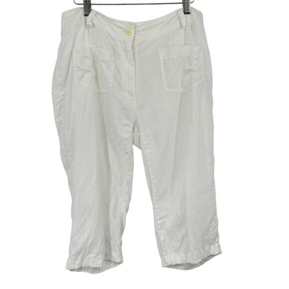 ColdWater Creek women's white linen cropped pants size 16 pockets - Picture 1 of 10